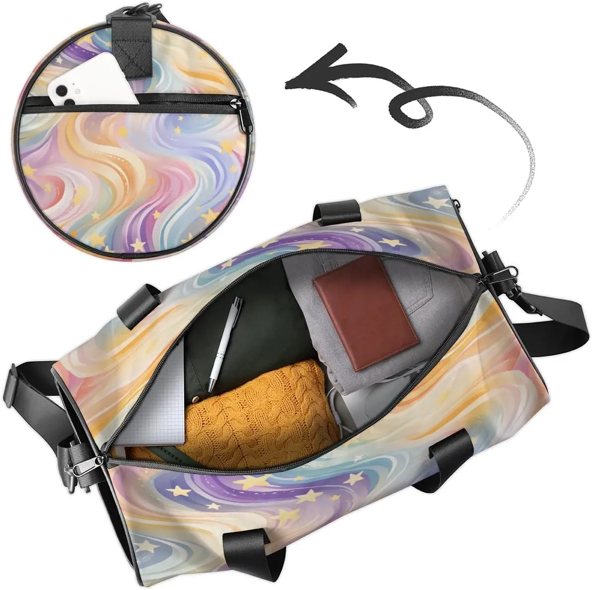 Gym Bags for Men Women Abstract Star Stripe Sports Duffel Bags Carry On Travel Duffle Bag with Detachable Adjustable Shoulder Strap Overnight Weekender Bag