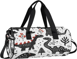 Gym Bags for Men Women Black Dinosaurs Sports Duffel Bags Carry On Travel Duffle Bag with Detachable Adjustable Shoulder Strap Overnight Weekender Bag