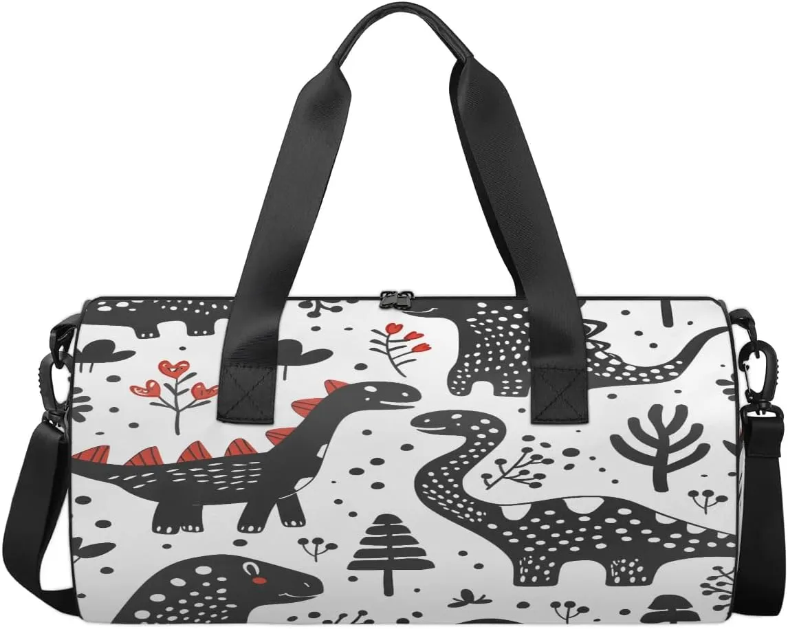 Gym Bags for Men Women Black Dinosaurs Sports Duffel Bags Carry On Travel Duffle Bag with Detachable Adjustable Shoulder Strap Overnight Weekender Bag