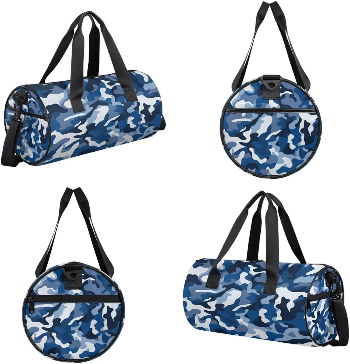 Gym Bags for Men Women Blue Camo Sports Duffel Bags Carry On Travel Duffle Bag with Detachable Adjustable Shoulder Strap Overnight Weekender Bag