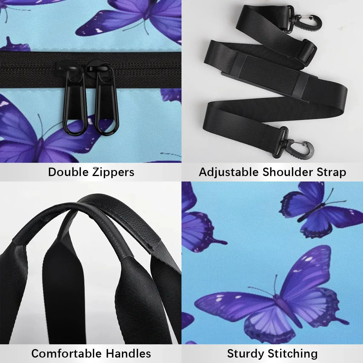 Gym Bags for Men Women Butterflies Design Sports Duffel Bags Carry On Travel Duffle Bag with Detachable Adjustable Shoulder Strap Overnight Weekender Bag