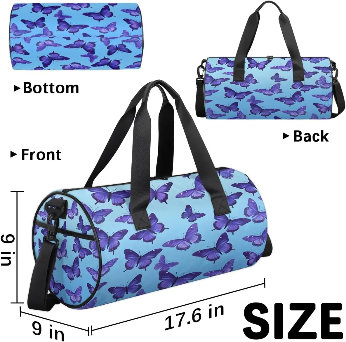 Gym Bags for Men Women Butterflies Design Sports Duffel Bags Carry On Travel Duffle Bag with Detachable Adjustable Shoulder Strap Overnight Weekender Bag