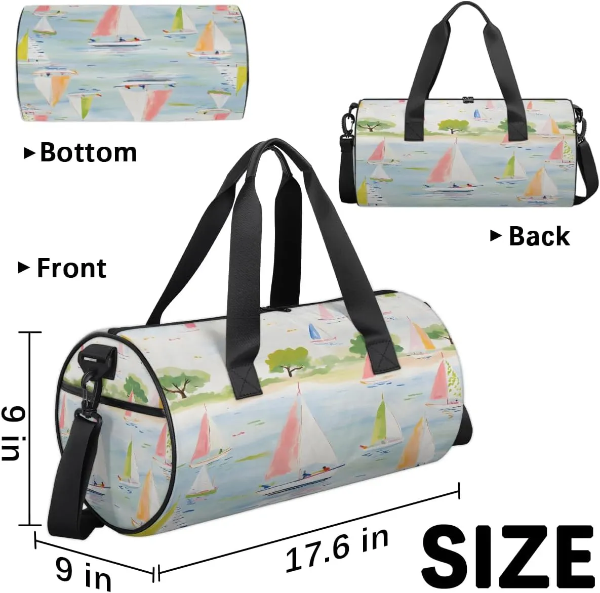 Gym Bags for Men Women Cartoon Sailboat Sports Duffel Bags Carry On Travel Duffle Bag with Detachable Adjustable Shoulder Strap Overnight Weekender Bag