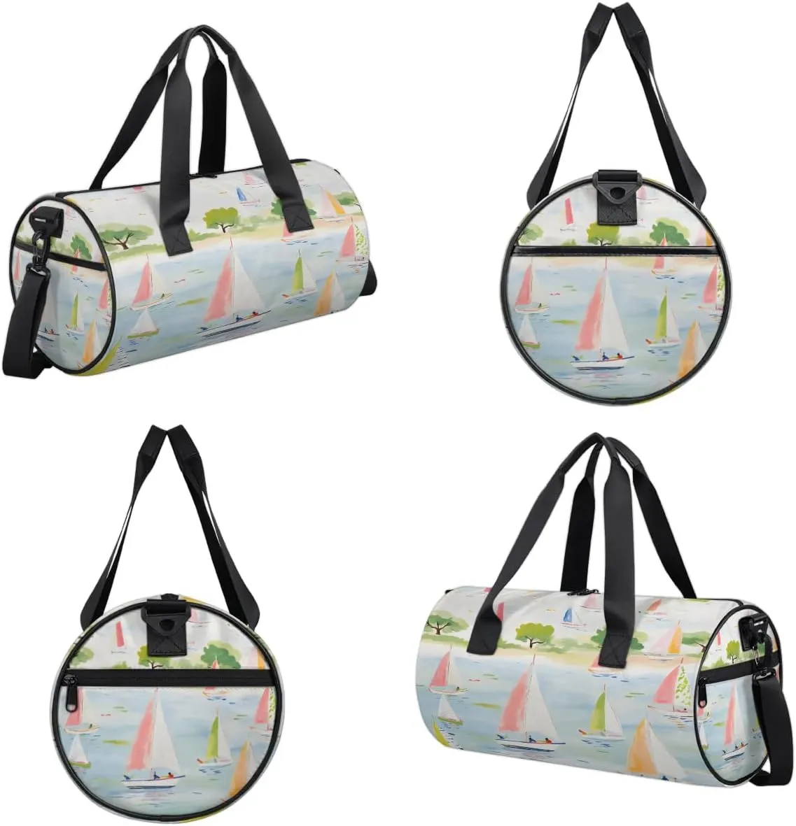 Gym Bags for Men Women Cartoon Sailboat Sports Duffel Bags Carry On Travel Duffle Bag with Detachable Adjustable Shoulder Strap Overnight Weekender Bag