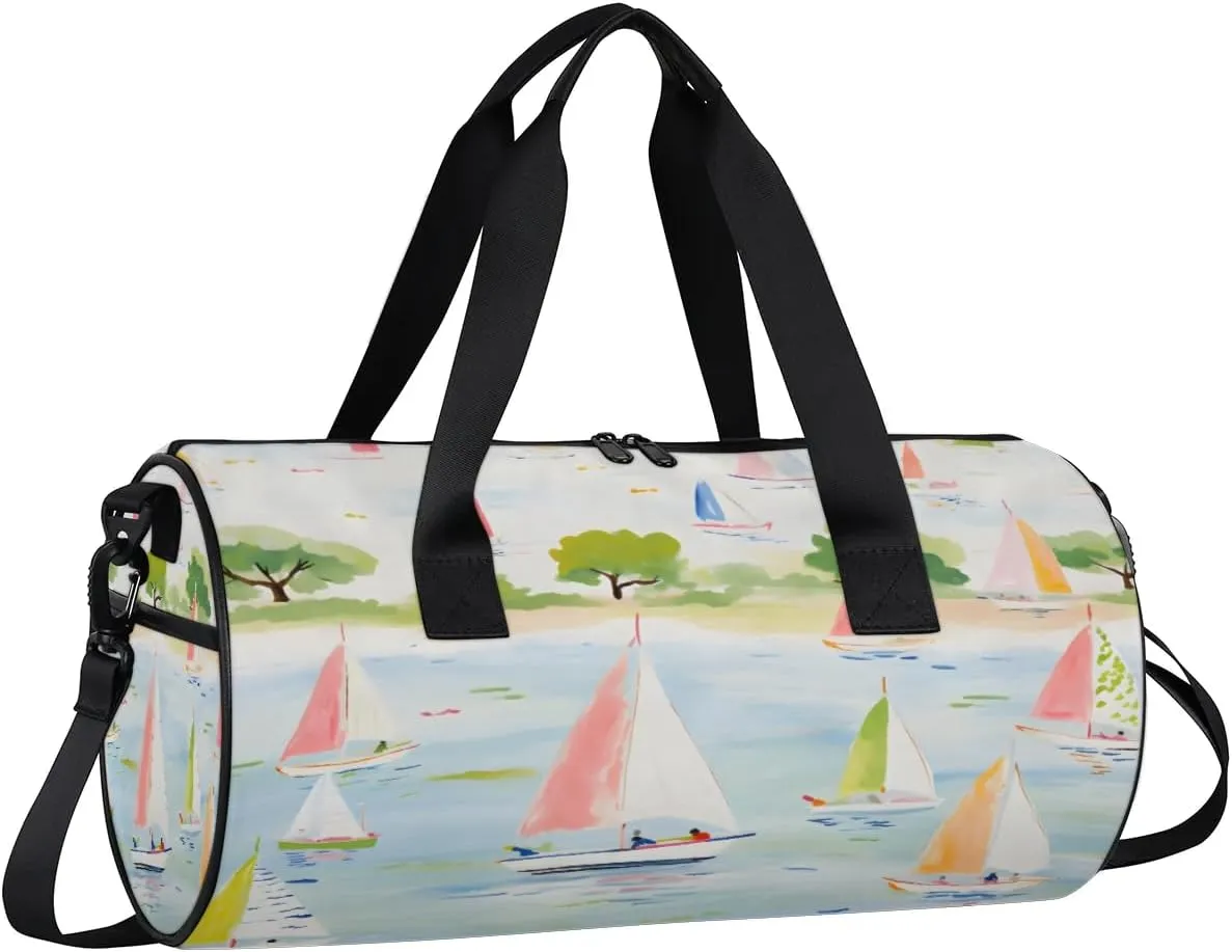 Gym Bags for Men Women Cartoon Sailboat Sports Duffel Bags Carry On Travel Duffle Bag with Detachable Adjustable Shoulder Strap Overnight Weekender Bag