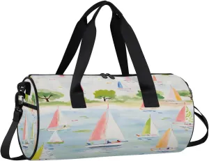 Gym Bags for Men Women Cartoon Sailboat Sports Duffel Bags Carry On Travel Duffle Bag with Detachable Adjustable Shoulder Strap Overnight Weekender Bag