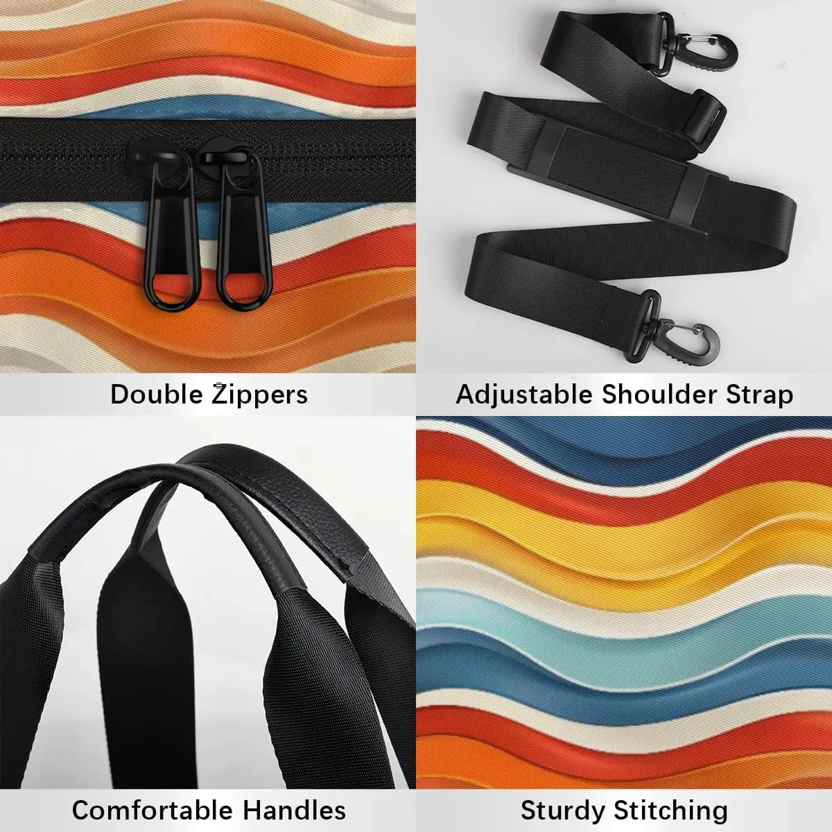 Gym Bags for Men Women Colorful Wavy Line Sports Duffel Bags Carry On Travel Duffle Bag with Detachable Adjustable Shoulder Strap Overnight Weekender Bag