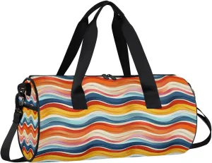 Gym Bags for Men Women Colorful Wavy Line Sports Duffel Bags Carry On Travel Duffle Bag with Detachable Adjustable Shoulder Strap Overnight Weekender Bag