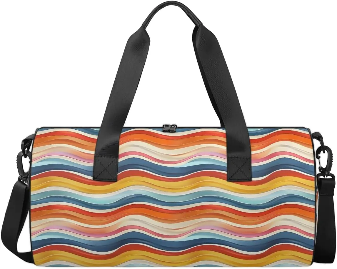 Gym Bags for Men Women Colorful Wavy Line Sports Duffel Bags Carry On Travel Duffle Bag with Detachable Adjustable Shoulder Strap Overnight Weekender Bag
