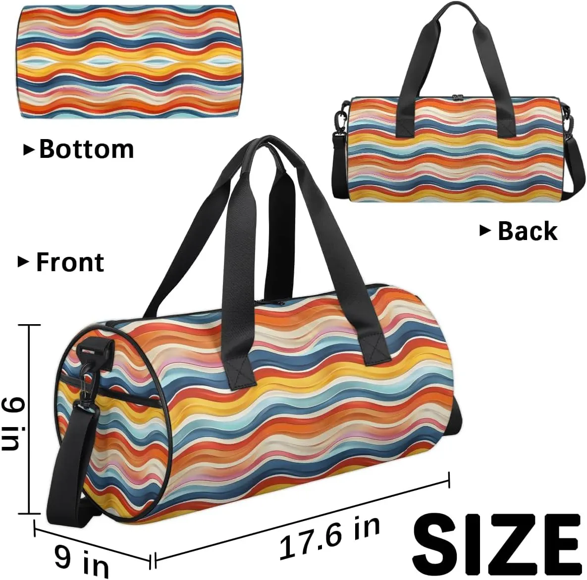 Gym Bags for Men Women Colorful Wavy Line Sports Duffel Bags Carry On Travel Duffle Bag with Detachable Adjustable Shoulder Strap Overnight Weekender Bag