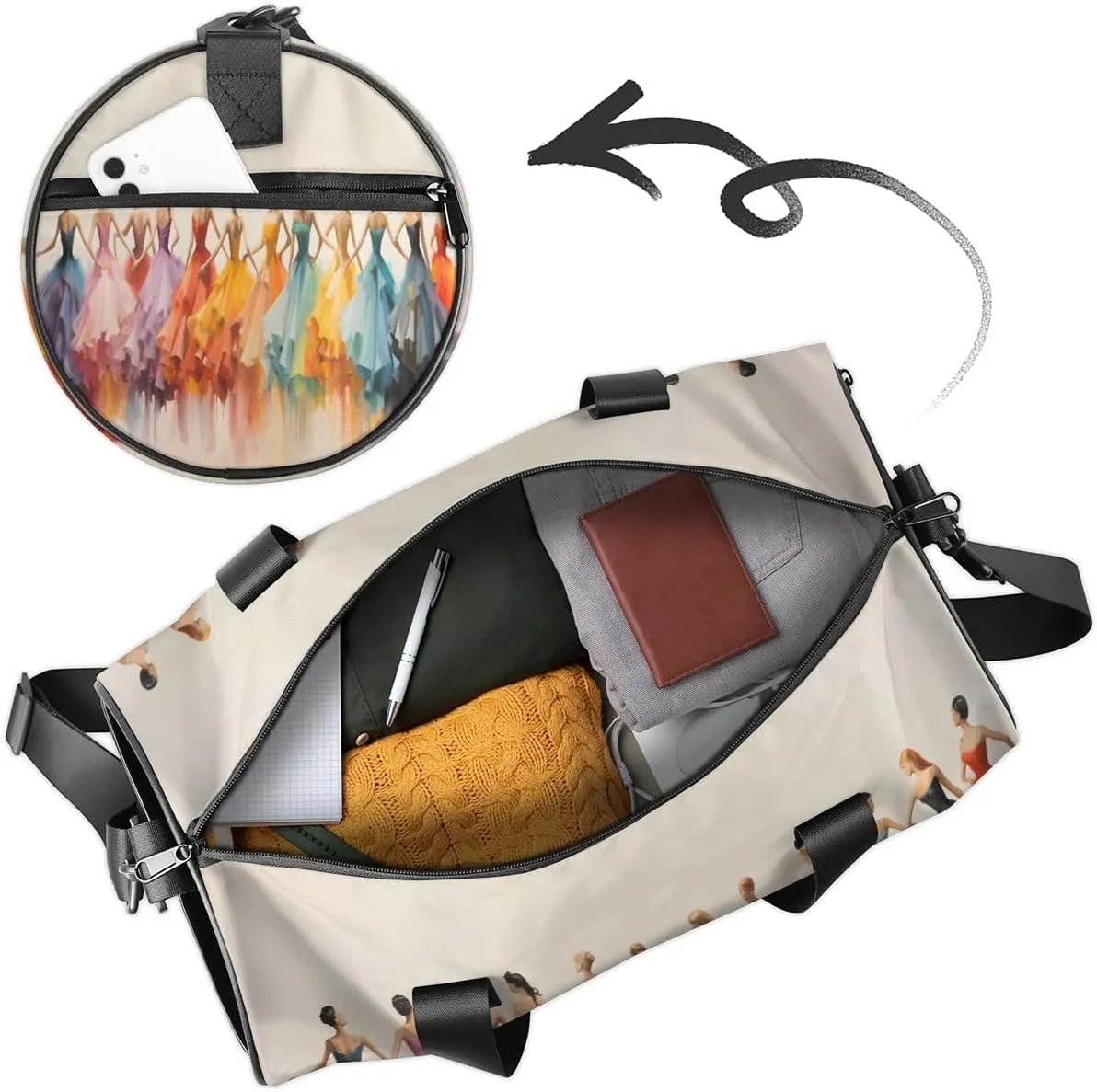 Gym Bags for Men Women Elegant Ballet Dancers Sports Duffel Bags Carry On Travel Duffle Bag with Detachable Adjustable Shoulder Strap Overnight Weekender Bag