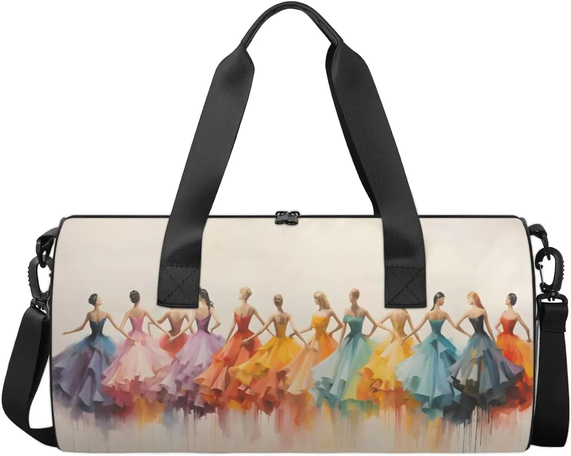 Gym Bags for Men Women Elegant Ballet Dancers Sports Duffel Bags Carry On Travel Duffle Bag with Detachable Adjustable Shoulder Strap Overnight Weekender Bag