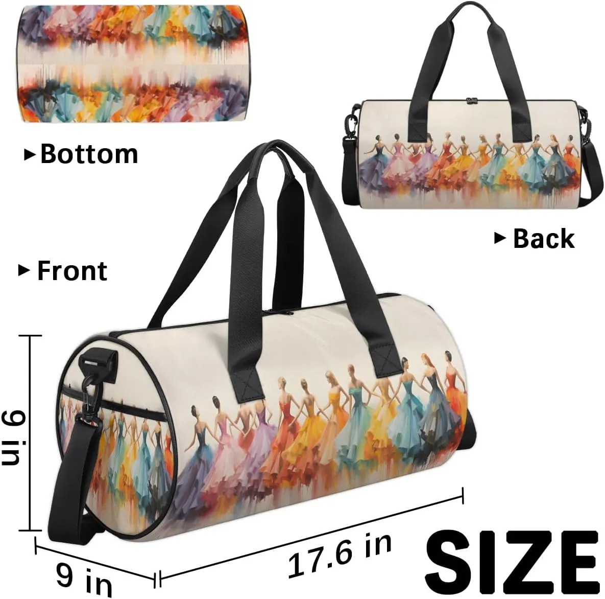 Gym Bags for Men Women Elegant Ballet Dancers Sports Duffel Bags Carry On Travel Duffle Bag with Detachable Adjustable Shoulder Strap Overnight Weekender Bag