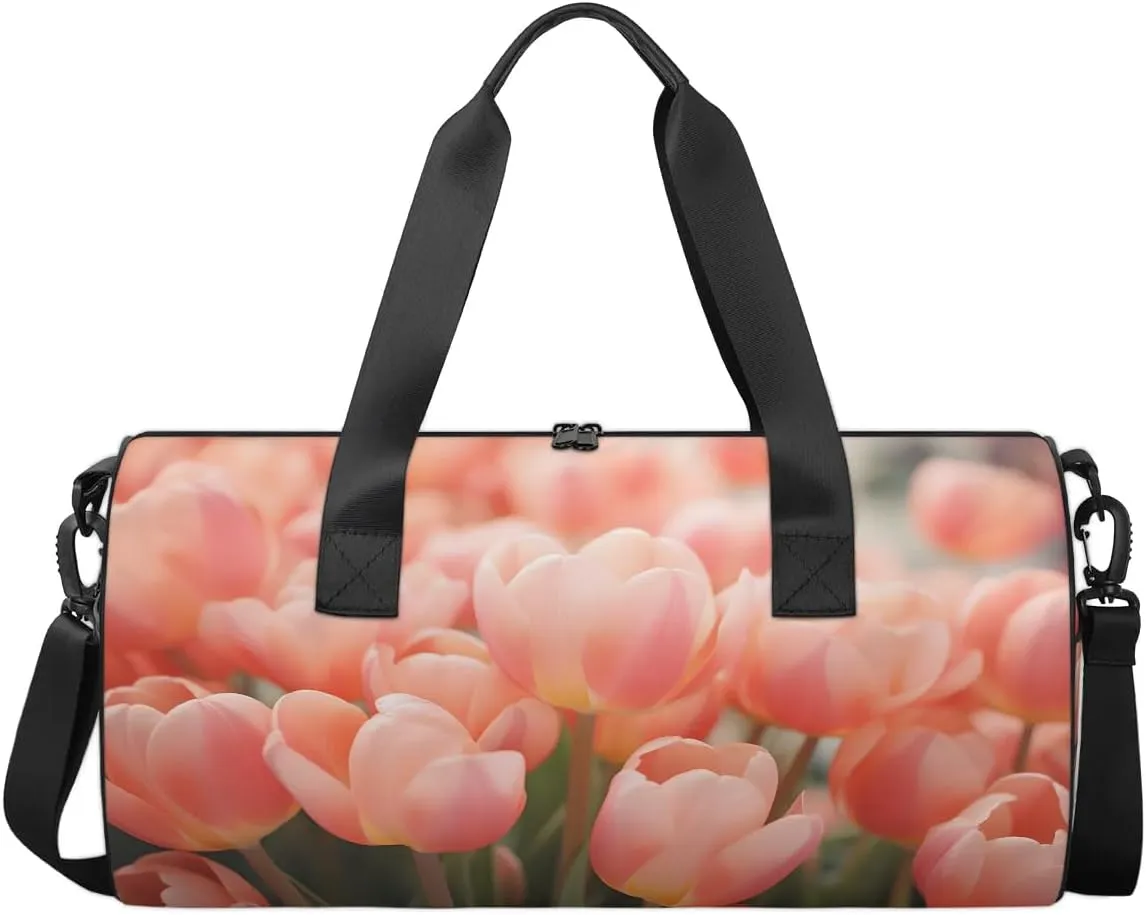 Gym Bags for Men Women Fresh Tulip Sports Duffel Bags Carry On Travel Duffle Bag with Detachable Adjustable Shoulder Strap Overnight Weekender Bag
