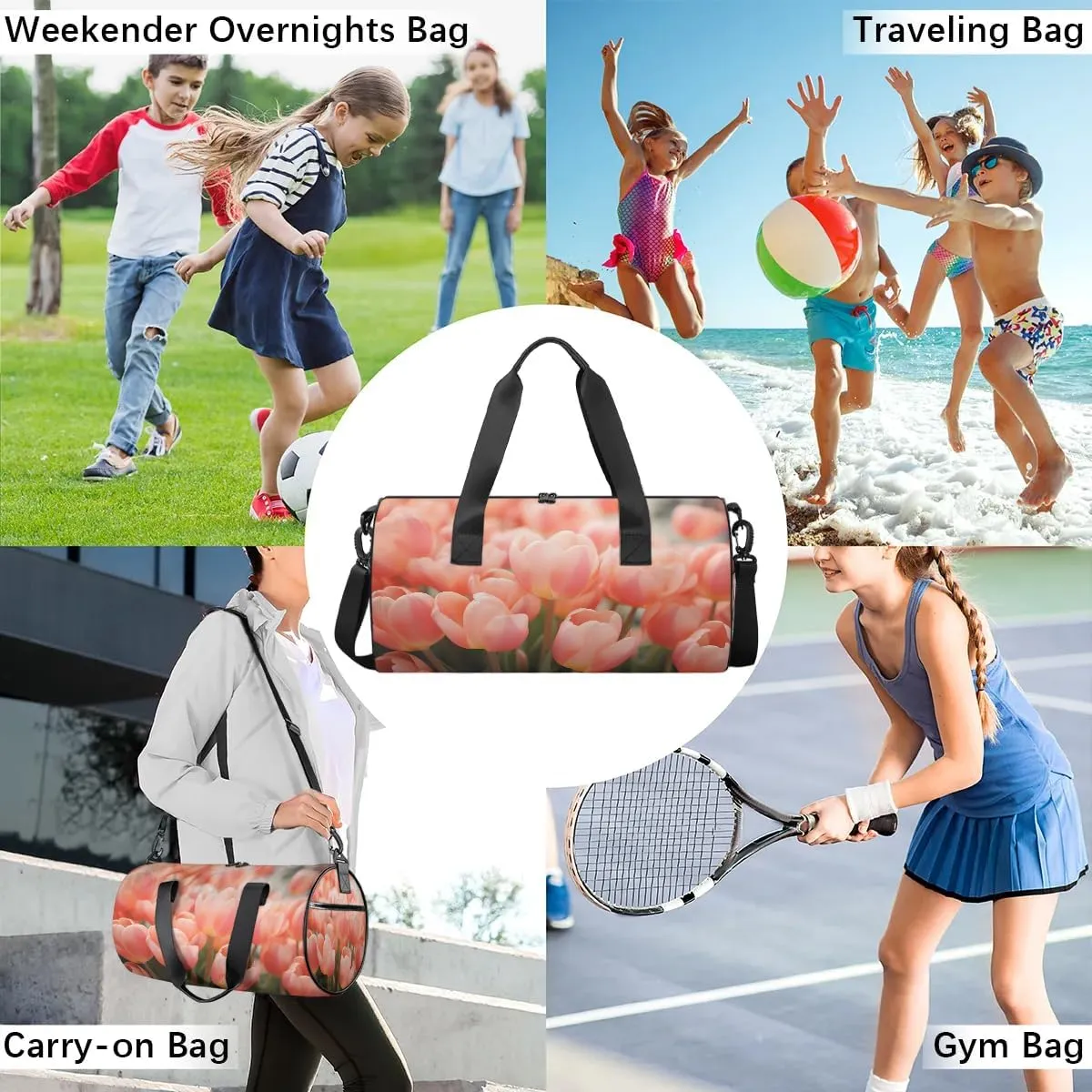Gym Bags for Men Women Fresh Tulip Sports Duffel Bags Carry On Travel Duffle Bag with Detachable Adjustable Shoulder Strap Overnight Weekender Bag