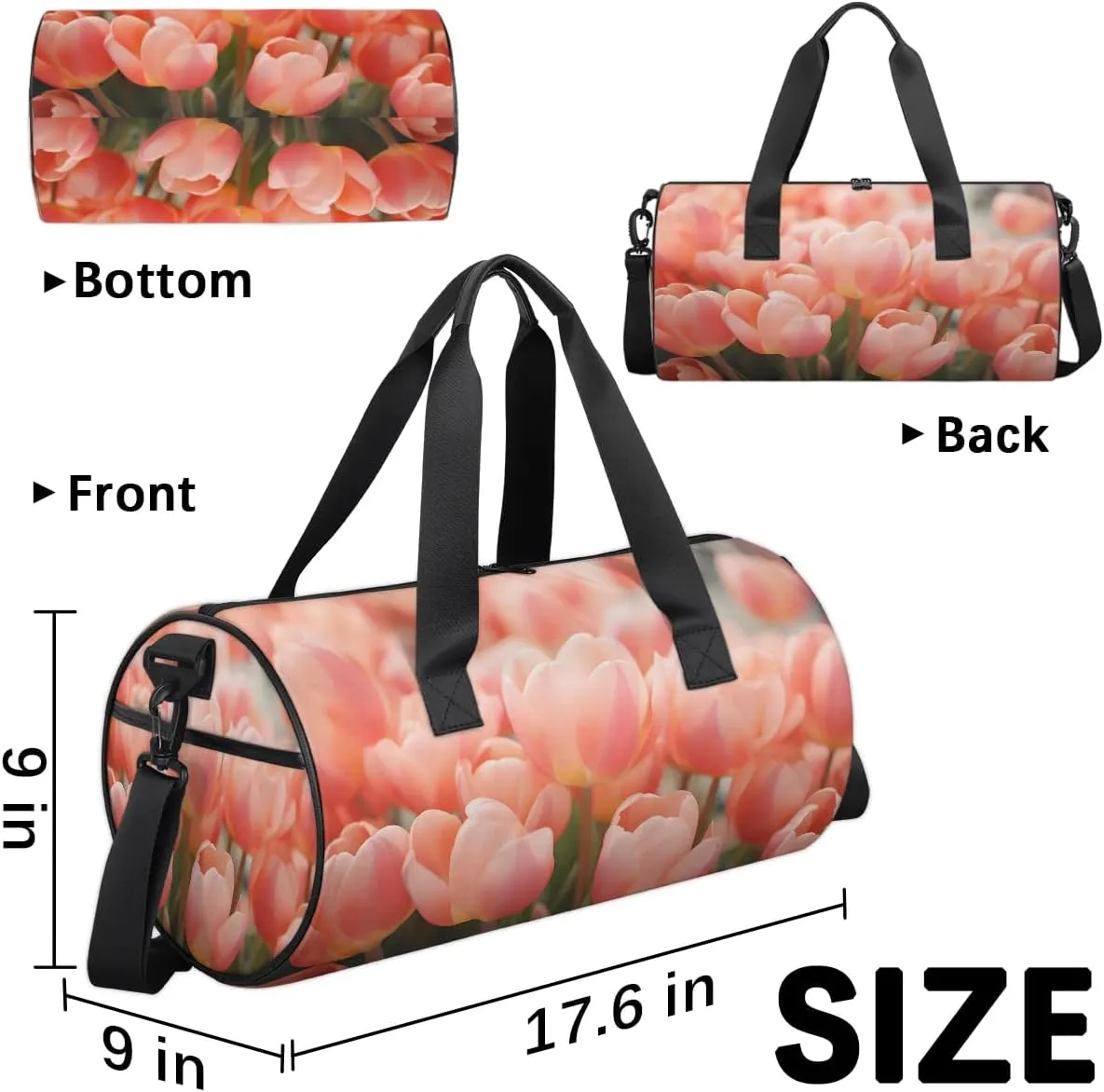Gym Bags for Men Women Fresh Tulip Sports Duffel Bags Carry On Travel Duffle Bag with Detachable Adjustable Shoulder Strap Overnight Weekender Bag