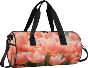 Gym Bags for Men Women Fresh Tulip Sports Duffel Bags Carry On Travel Duffle Bag with Detachable Adjustable Shoulder Strap Overnight Weekender Bag