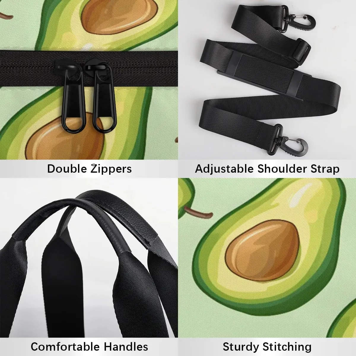 Gym Bags for Men Women Fruit Avocado Sports Duffel Bags Carry On Travel Duffle Bag with Detachable Adjustable Shoulder Strap Overnight Weekender Bag