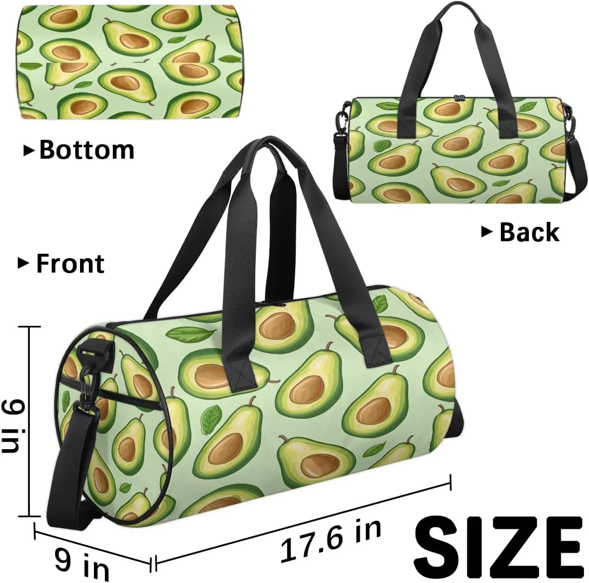 Gym Bags for Men Women Fruit Avocado Sports Duffel Bags Carry On Travel Duffle Bag with Detachable Adjustable Shoulder Strap Overnight Weekender Bag
