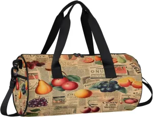 Gym Bags for Men Women Fruits Poster Sports Duffel Bags Carry On Travel Duffle Bag with Detachable Adjustable Shoulder Strap Overnight Weekender Bag