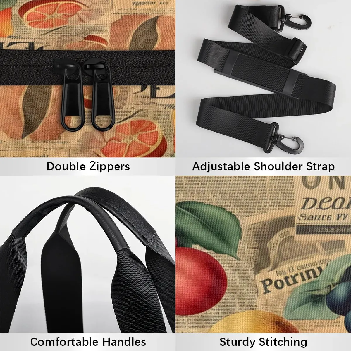 Gym Bags for Men Women Fruits Poster Sports Duffel Bags Carry On Travel Duffle Bag with Detachable Adjustable Shoulder Strap Overnight Weekender Bag