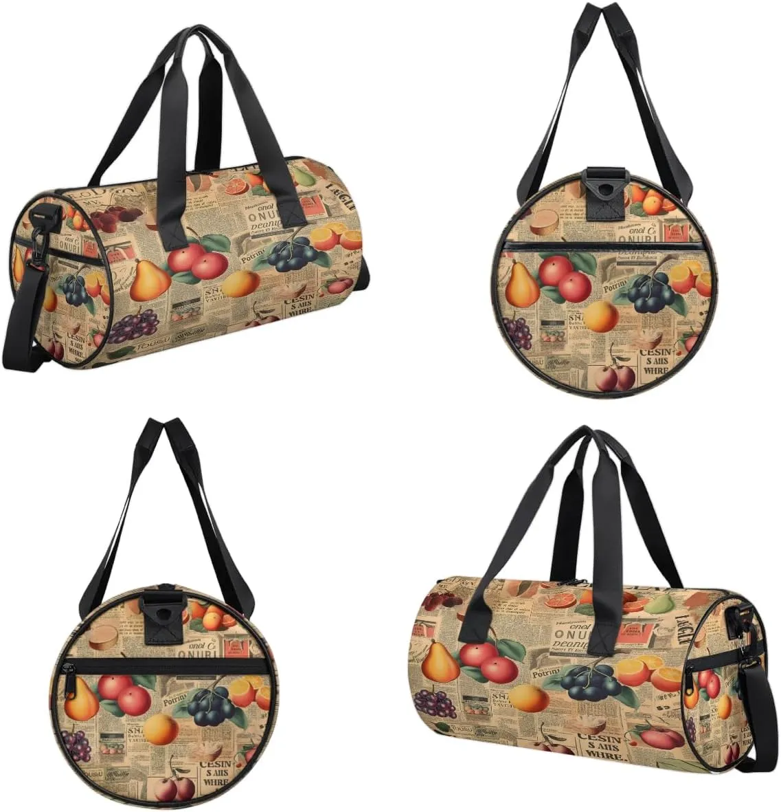 Gym Bags for Men Women Fruits Poster Sports Duffel Bags Carry On Travel Duffle Bag with Detachable Adjustable Shoulder Strap Overnight Weekender Bag