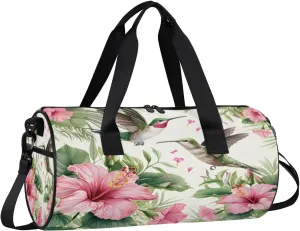 Gym Bags for Men Women Hummingbird Tropical Flowers Sports Duffel Bags Carry On Travel Duffle Bag with Detachable Adjustable Shoulder Strap Overnight Weekender Bag