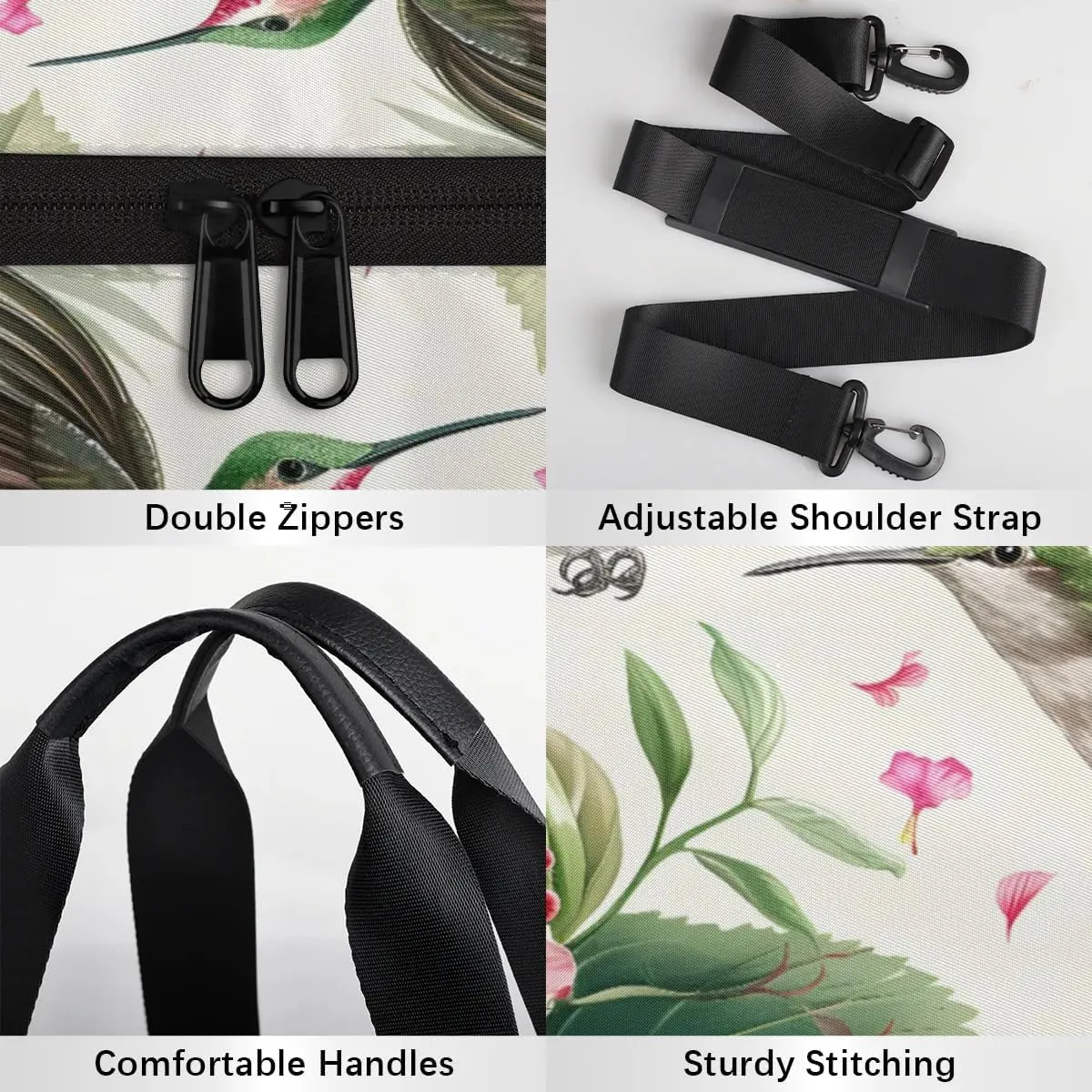 Gym Bags for Men Women Hummingbird Tropical Flowers Sports Duffel Bags Carry On Travel Duffle Bag with Detachable Adjustable Shoulder Strap Overnight Weekender Bag