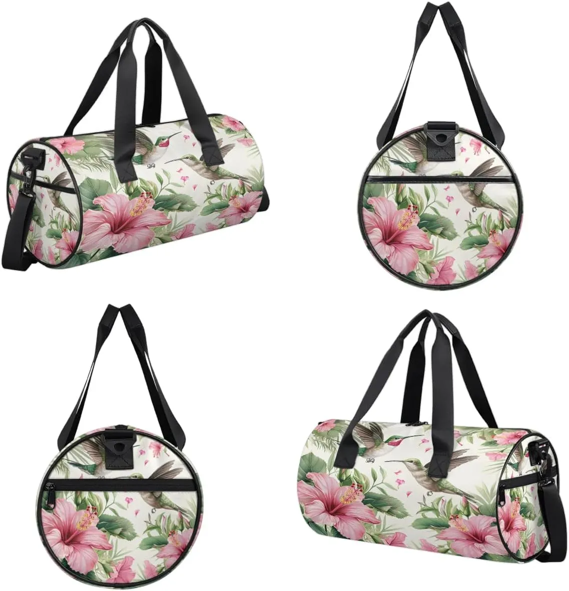 Gym Bags for Men Women Hummingbird Tropical Flowers Sports Duffel Bags Carry On Travel Duffle Bag with Detachable Adjustable Shoulder Strap Overnight Weekender Bag