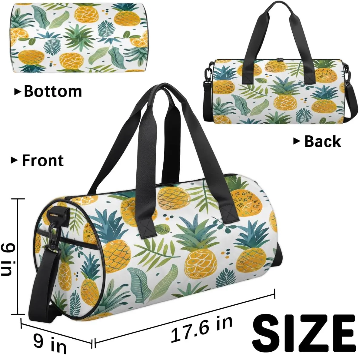 Gym Bags for Men Women Leaves Pineapple Sports Duffel Bags Carry On Travel Duffle Bag with Detachable Adjustable Shoulder Strap Overnight Weekender Bag