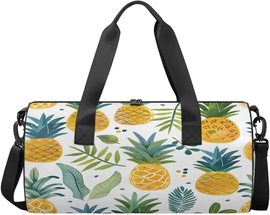 Gym Bags for Men Women Leaves Pineapple Sports Duffel Bags Carry On Travel Duffle Bag with Detachable Adjustable Shoulder Strap Overnight Weekender Bag
