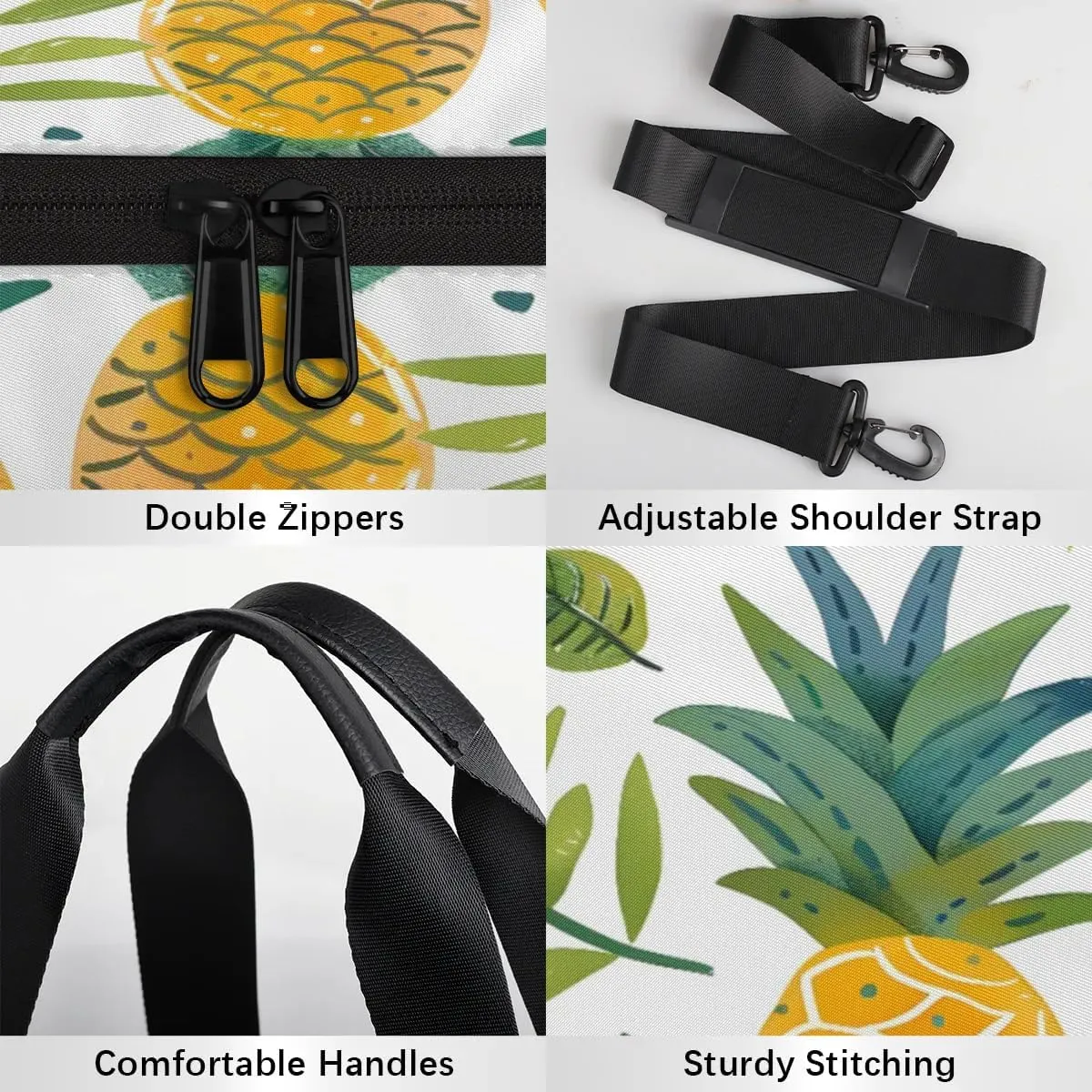 Gym Bags for Men Women Leaves Pineapple Sports Duffel Bags Carry On Travel Duffle Bag with Detachable Adjustable Shoulder Strap Overnight Weekender Bag