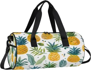 Gym Bags for Men Women Leaves Pineapple Sports Duffel Bags Carry On Travel Duffle Bag with Detachable Adjustable Shoulder Strap Overnight Weekender Bag