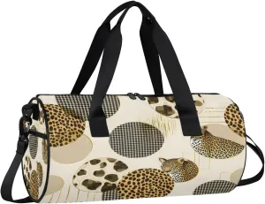 Gym Bags for Men Women Leopard Print Circle Sports Duffel Bags Carry On Travel Duffle Bag with Detachable Adjustable Shoulder Strap Overnight Weekender Bag