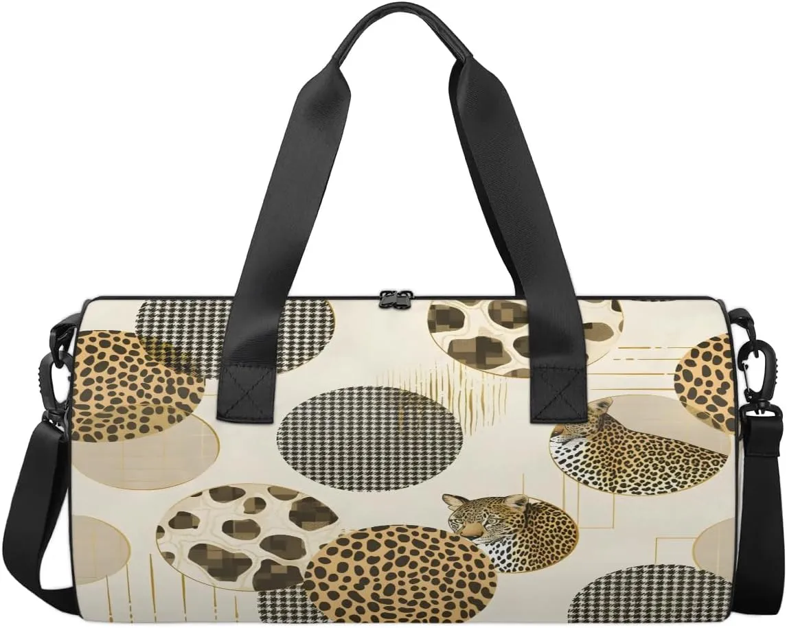 Gym Bags for Men Women Leopard Print Circle Sports Duffel Bags Carry On Travel Duffle Bag with Detachable Adjustable Shoulder Strap Overnight Weekender Bag