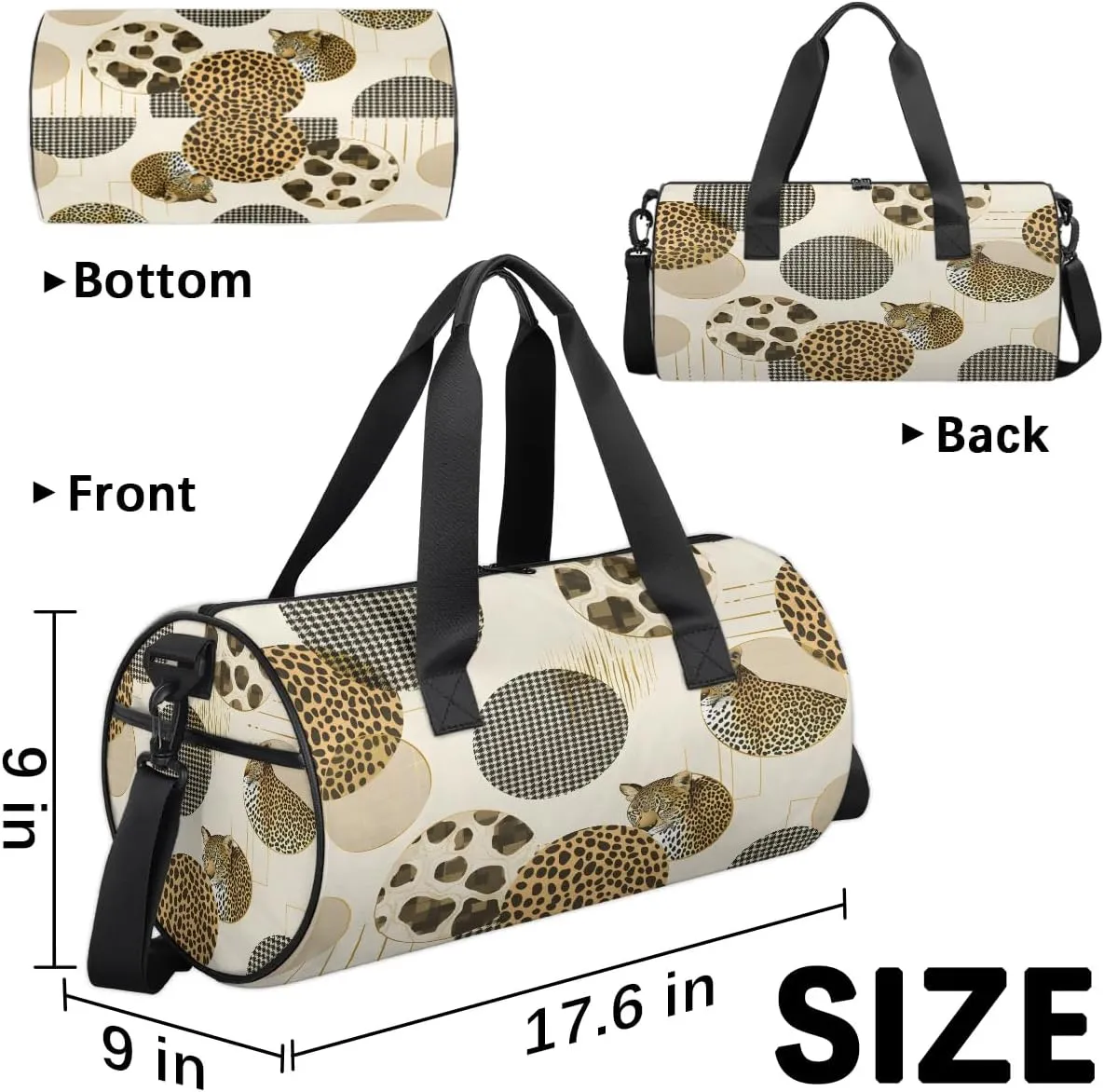 Gym Bags for Men Women Leopard Print Circle Sports Duffel Bags Carry On Travel Duffle Bag with Detachable Adjustable Shoulder Strap Overnight Weekender Bag