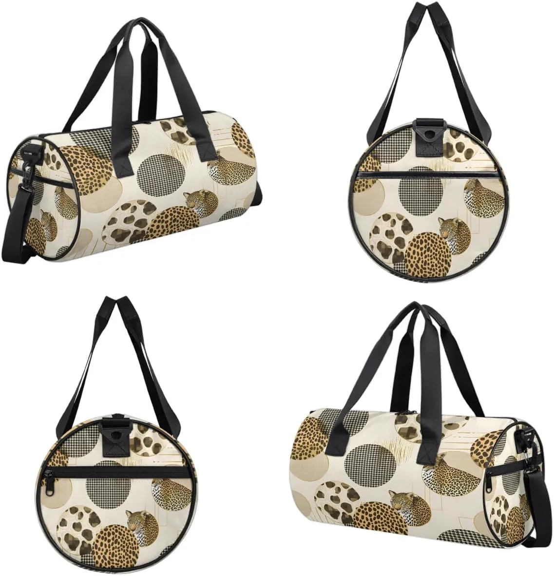 Gym Bags for Men Women Leopard Print Circle Sports Duffel Bags Carry On Travel Duffle Bag with Detachable Adjustable Shoulder Strap Overnight Weekender Bag