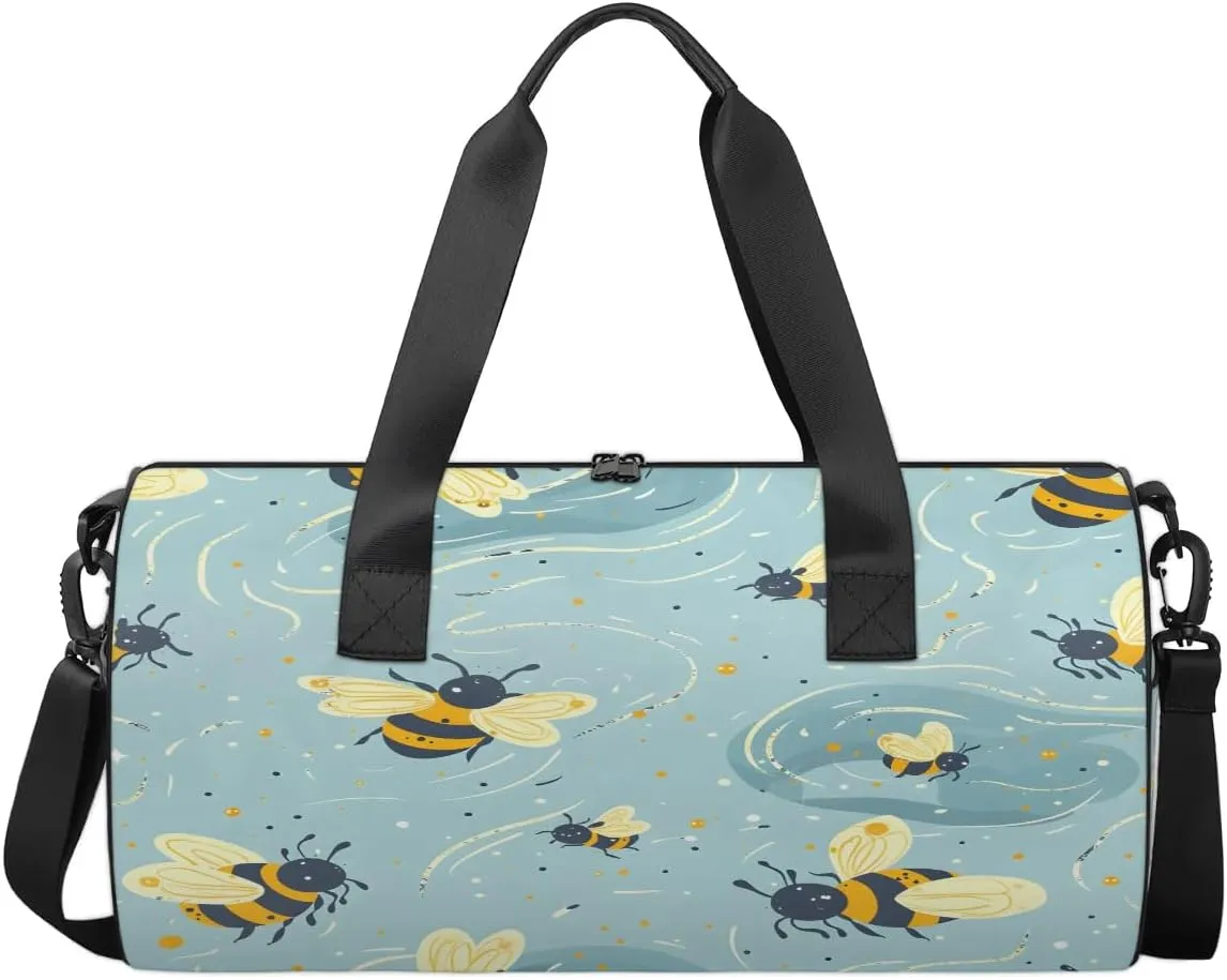 Gym Bags for Men Women Lovely Bees Sports Duffel Bags Carry On Travel Duffle Bag with Detachable Adjustable Shoulder Strap Overnight Weekender Bag