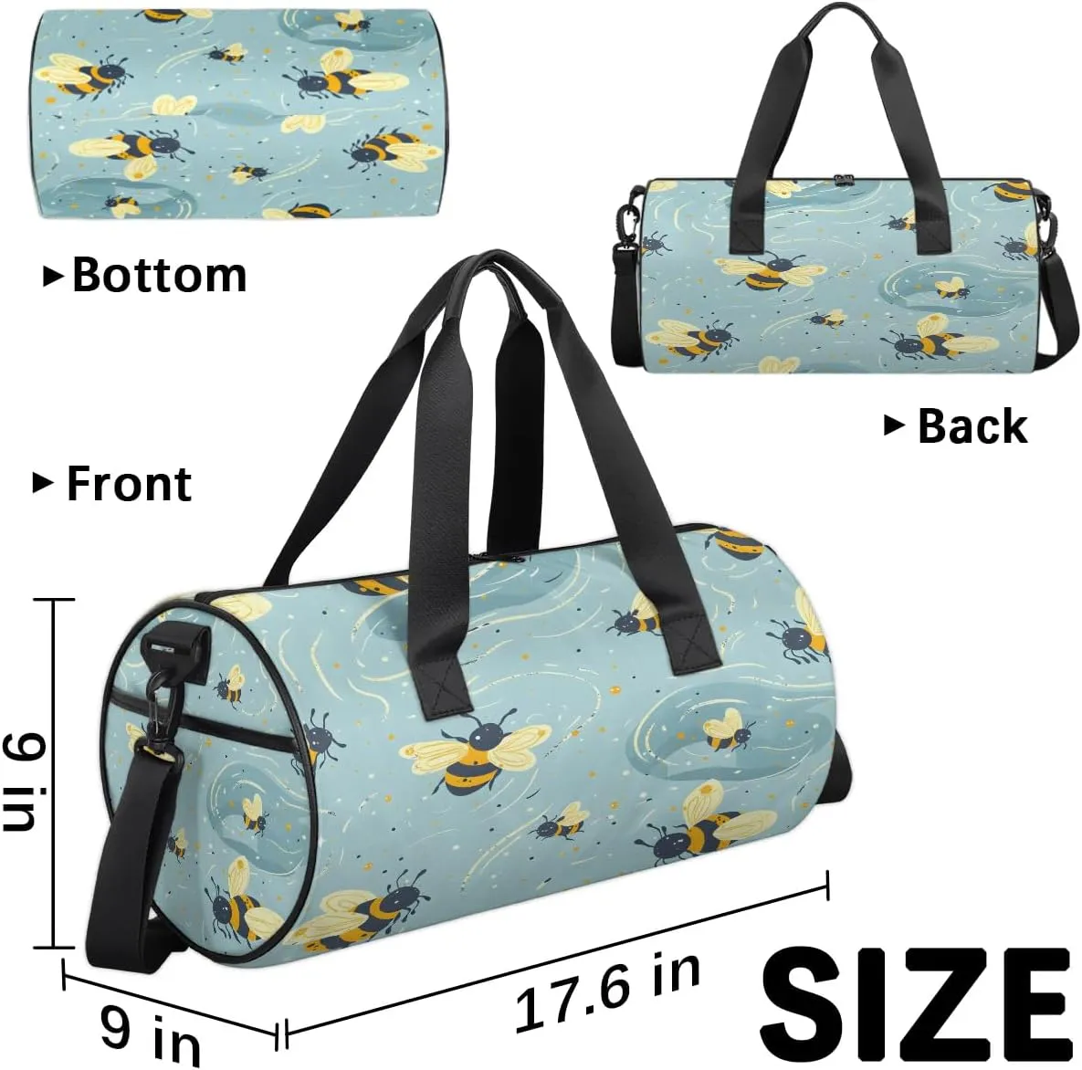 Gym Bags for Men Women Lovely Bees Sports Duffel Bags Carry On Travel Duffle Bag with Detachable Adjustable Shoulder Strap Overnight Weekender Bag