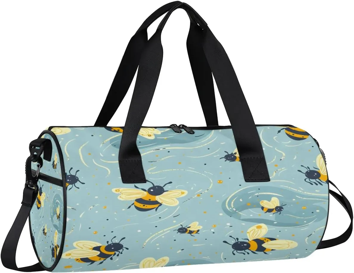 Gym Bags for Men Women Lovely Bees Sports Duffel Bags Carry On Travel Duffle Bag with Detachable Adjustable Shoulder Strap Overnight Weekender Bag