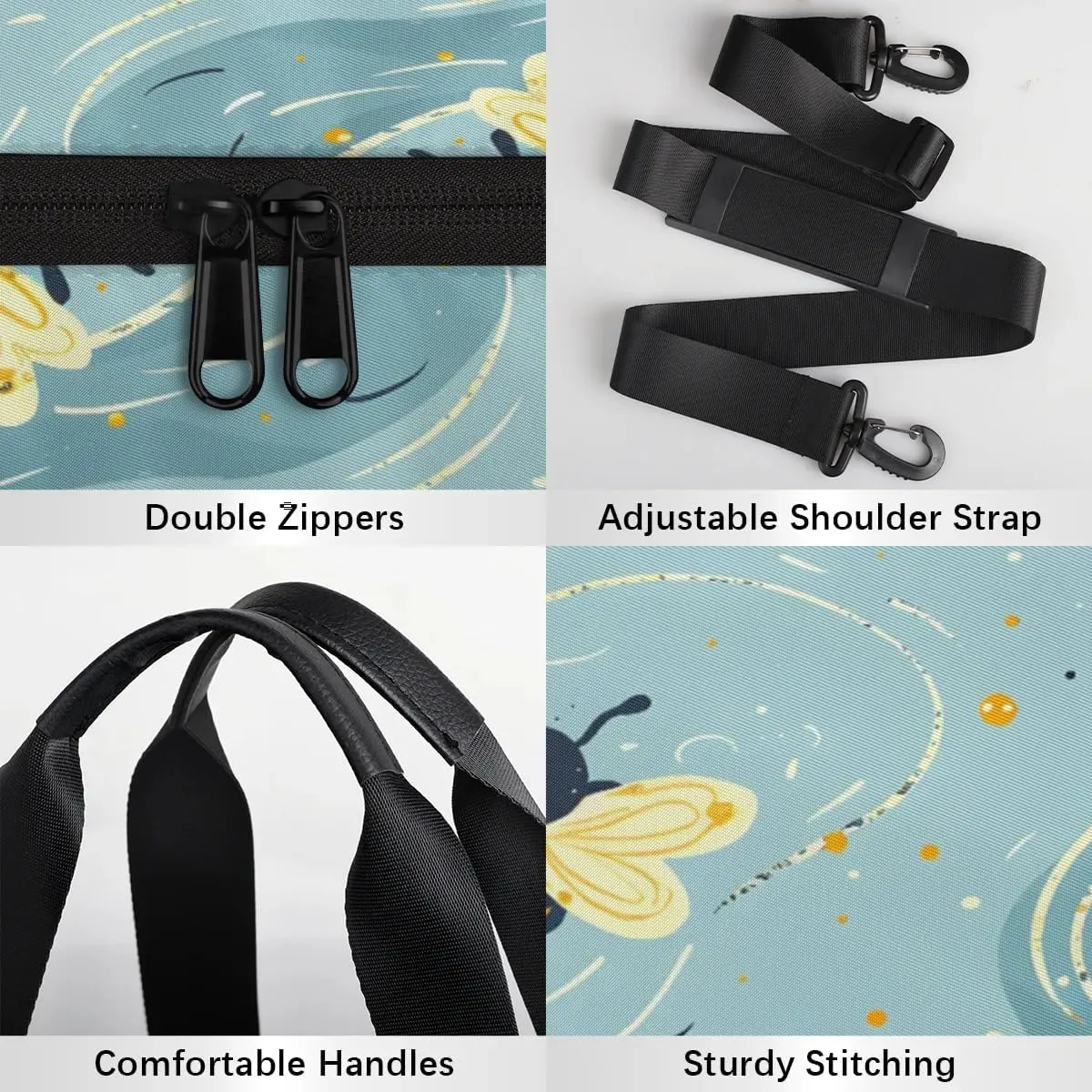 Gym Bags for Men Women Lovely Bees Sports Duffel Bags Carry On Travel Duffle Bag with Detachable Adjustable Shoulder Strap Overnight Weekender Bag