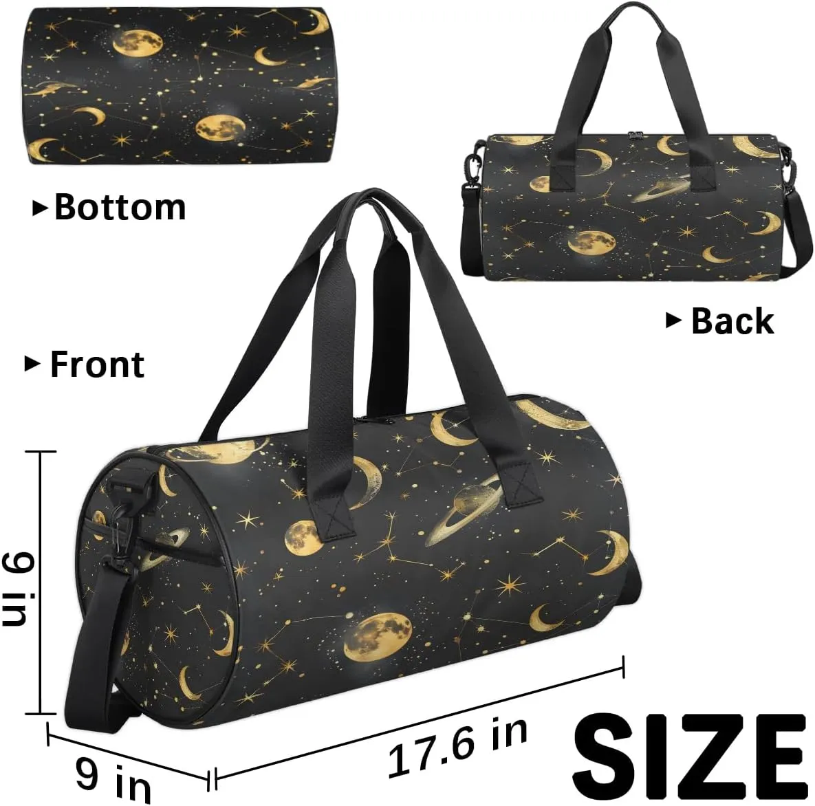 Gym Bags for Men Women Moon Planet Sports Duffel Bags Carry On Travel Duffle Bag with Detachable Adjustable Shoulder Strap Overnight Weekender Bag