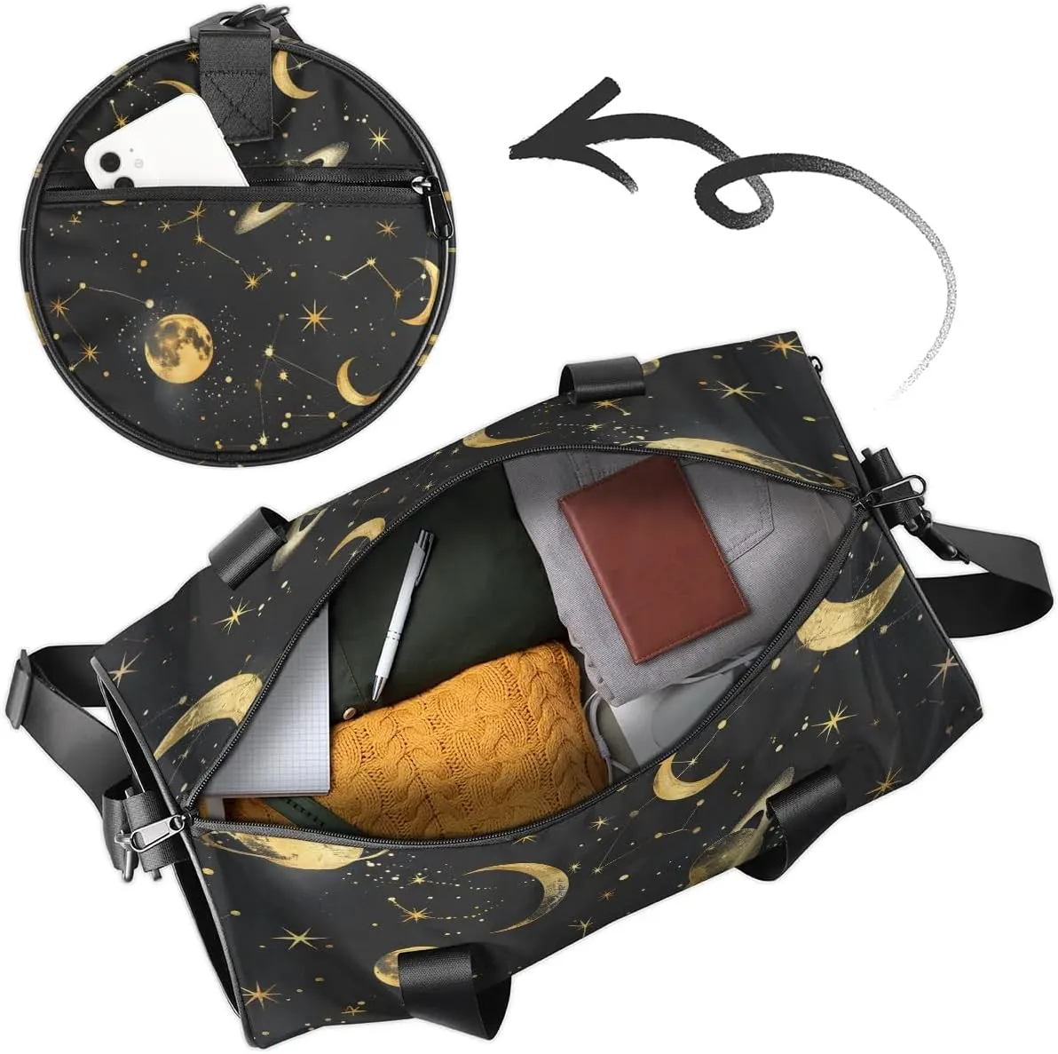 Gym Bags for Men Women Moon Planet Sports Duffel Bags Carry On Travel Duffle Bag with Detachable Adjustable Shoulder Strap Overnight Weekender Bag