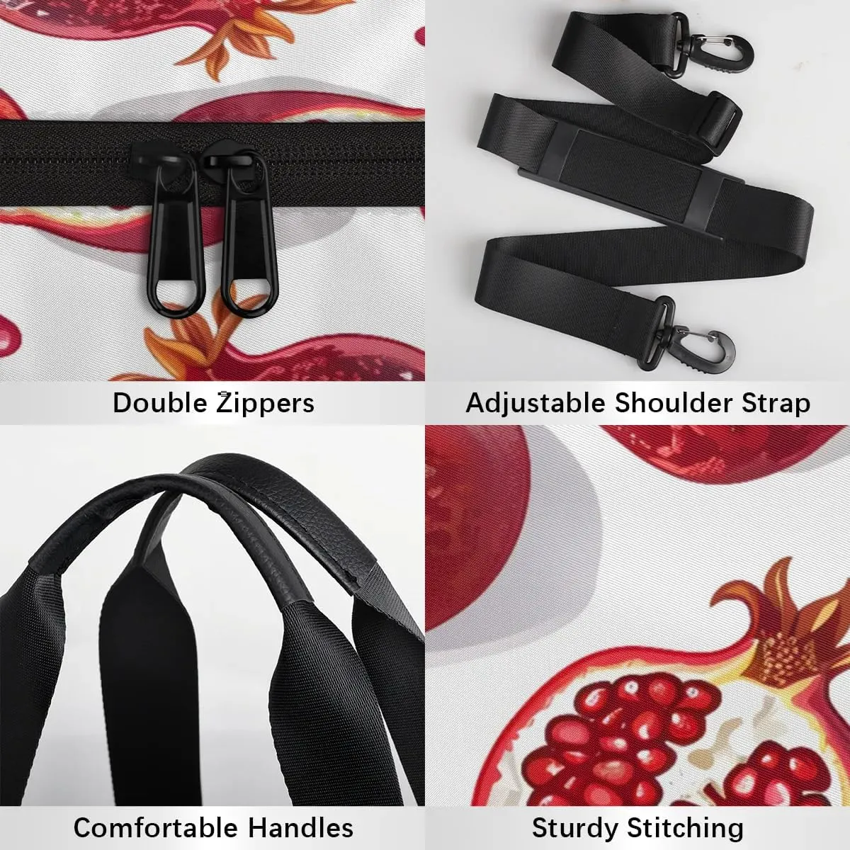 Gym Bags for Men Women Pomegranate Theme Sports Duffel Bags Carry On Travel Duffle Bag with Detachable Adjustable Shoulder Strap Overnight Weekender Bag