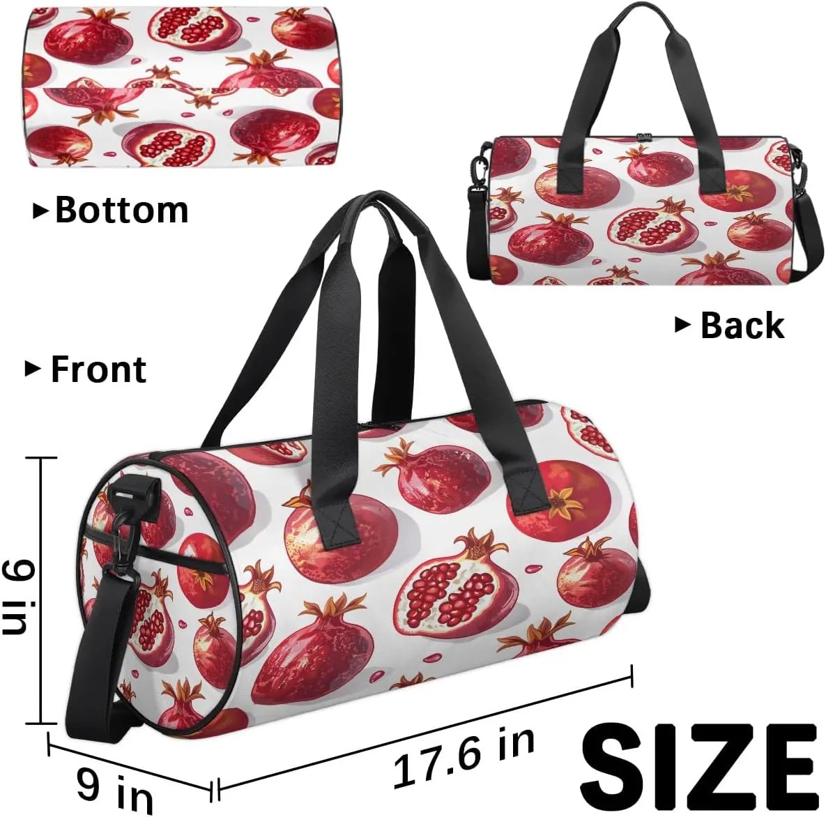 Gym Bags for Men Women Pomegranate Theme Sports Duffel Bags Carry On Travel Duffle Bag with Detachable Adjustable Shoulder Strap Overnight Weekender Bag