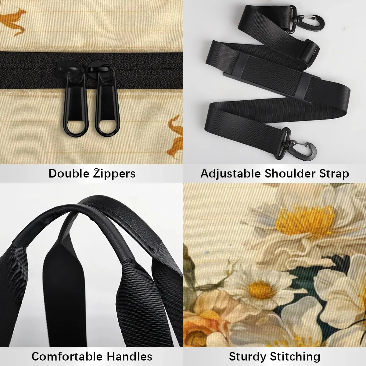 Gym Bags for Men Women Vintage Flowers Bees Sports Duffel Bags Carry On Travel Duffle Bag with Detachable Adjustable Shoulder Strap Overnight Weekender Bag