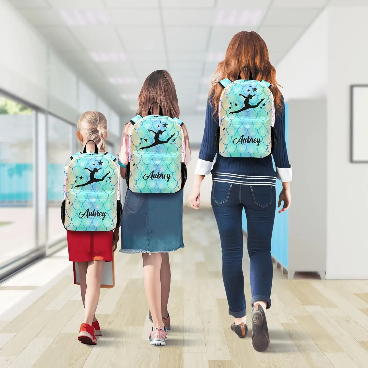 Gymnastic Fish Scale Rainbow Personalized Backpack for Teen Boys Girls,Custom Travel Backpack Bookbag Casual Bag with Name Gift 11.81"(L) x 5.51"(W) x 17.71"(H)