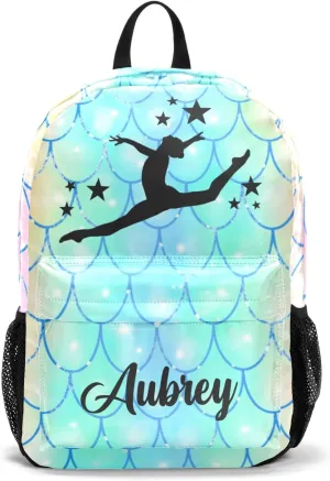 Gymnastic Fish Scale Rainbow Personalized Backpack for Teen Boys Girls,Custom Travel Backpack Bookbag Casual Bag with Name Gift 11.81"(L) x 5.51"(W) x 17.71"(H)