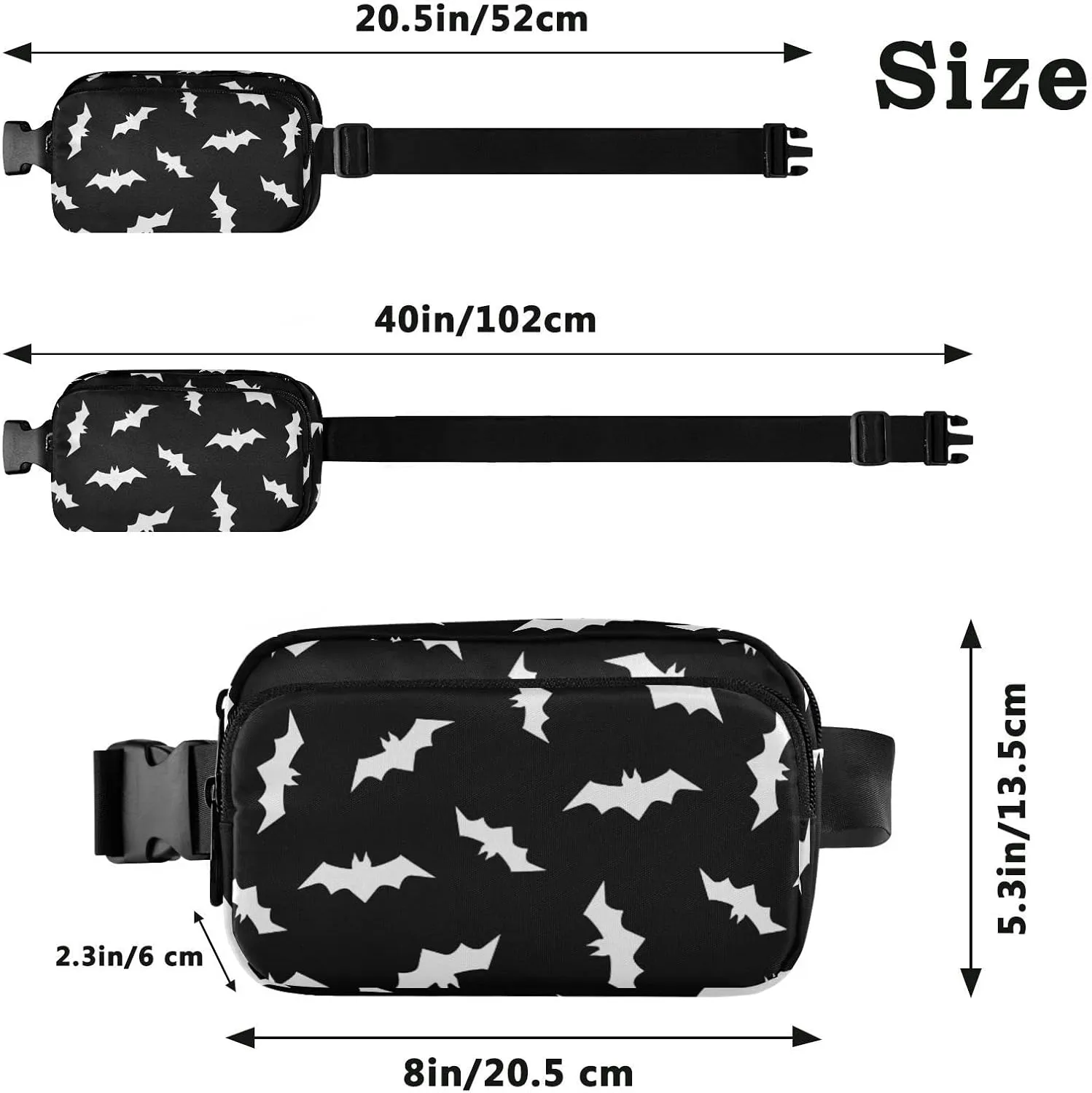 Halloween Bats Fanny Packs for Women & Men Waterproof Waist Pack Fashion Casual Crossbody Bags Hip Bum Bag with Adjustable Strap Hands Free for Outdoors, Hiking, Running, Travel