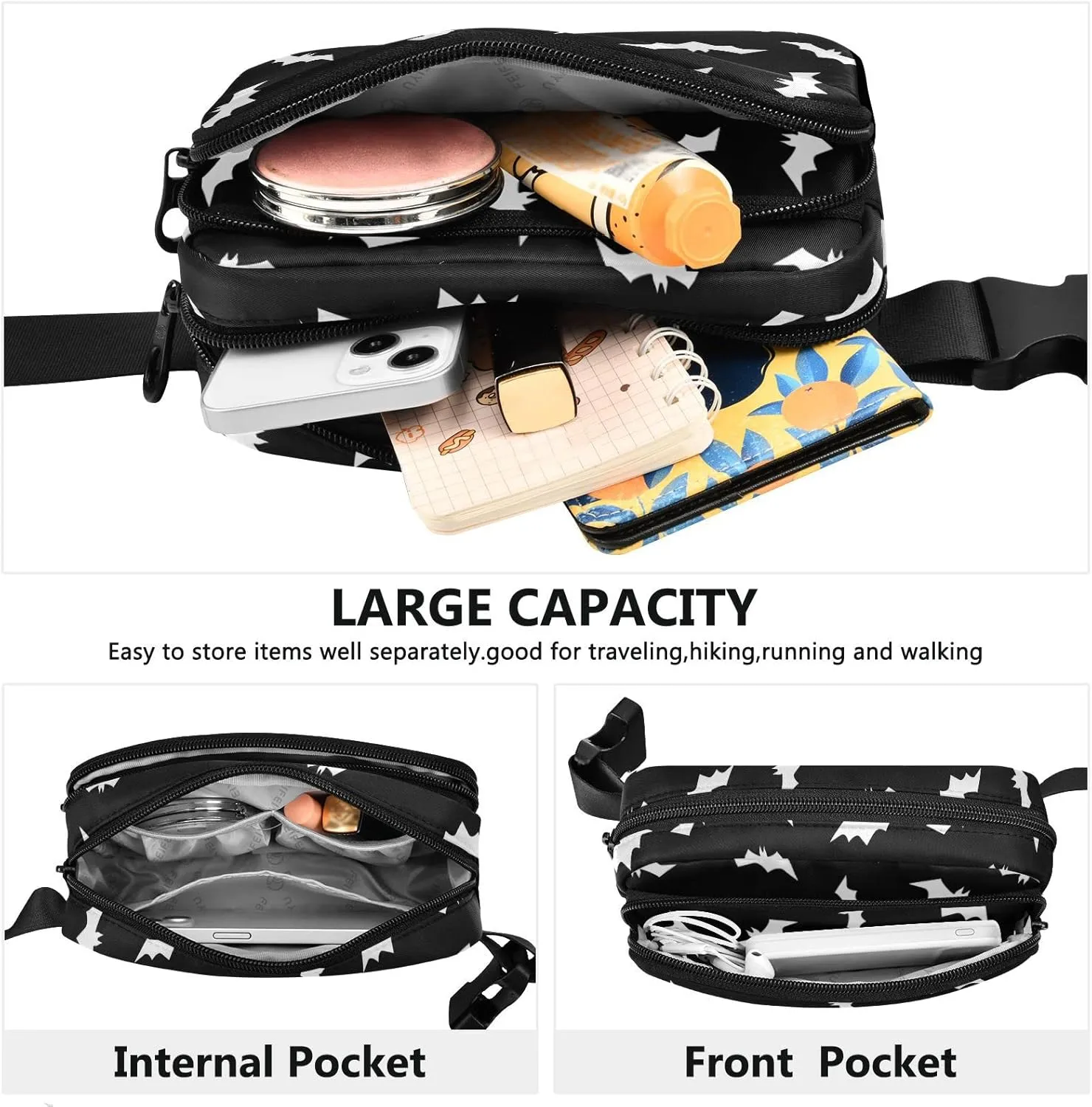 Halloween Bats Fanny Packs for Women & Men Waterproof Waist Pack Fashion Casual Crossbody Bags Hip Bum Bag with Adjustable Strap Hands Free for Outdoors, Hiking, Running, Travel